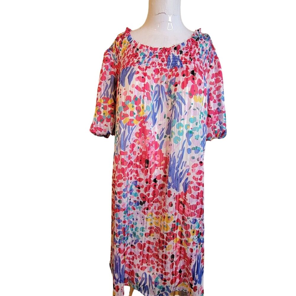 Umgee plus size XL Dress women shift lining stretch elastic graphic print